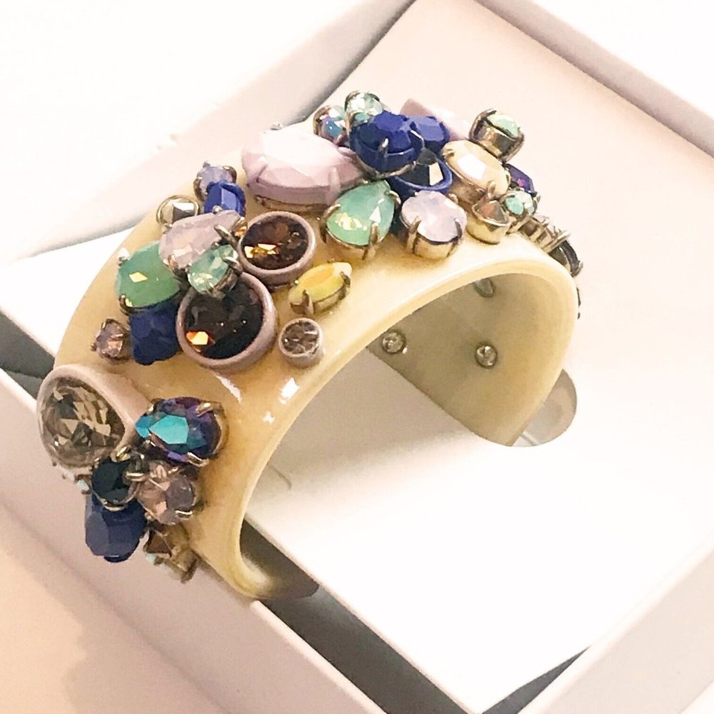 J.Crew Brulee Rhinestone Rainbow Statement Crystal Resin Cuff Bracelet Multi